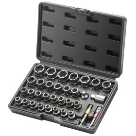 VEVOR Bolt Extractor Set, 29-Piece Bolt and Nut Remover Set, 6mm to 10mm, 13/32" to 3/4", CR-MO Steel Extraction Socket Set with Storage Case