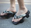 Mens Japanese Wooden Clogs Sandals Japan Traditional Shoes Geta Wide Sole Flip Flops, NO.1