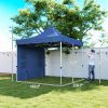10' x 10' Heavy Duty Pop Up Canopy Tent with Sidewall, UPF50+ Instant Sun Shelter with Storage Pockets, Dark Blue