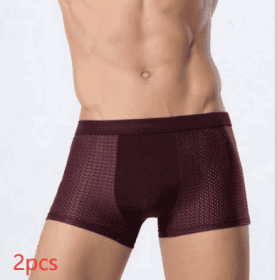 Ice silk men's underwear mesh boxer (Option: Red 2PCS-L)