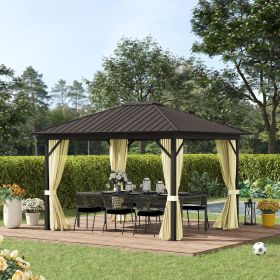 10' x 12' Hardtop Gazebo with Curtains and Netting (Option: Cream White-2230x390x290 mm)
