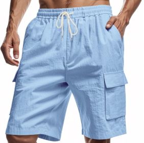 Loose Sports And Leisure Solid Color Linen Drawstring Shorts (Option: XL-Light Blue)