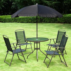 6 Piece Patio Dining Set for 4 with Umbrella (Option: Black-1080x200x880 mm)