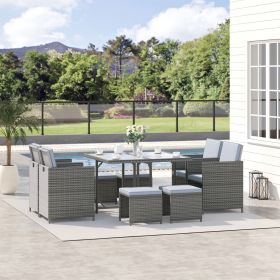 9 Pieces Outdoor Dining Set for 8 (Option: Mixed Gray, Gray-1120x720x255 mm)