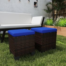 2 Piece Outdoor Ottomans with Cushions (Option: Dark Blue-430x430x320 mm)