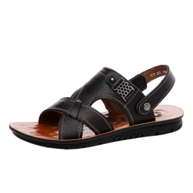 Summer new men's sandals trend casual fashion men's sandals beach shoes large size sandals one shoe two wear (Color: Black, size: 40)