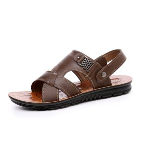 Summer new men's sandals trend casual fashion men's sandals beach shoes large size sandals one shoe two wear (Color: Brown, size: 41)