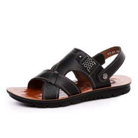 Summer new men's sandals trend casual fashion men's sandals beach shoes large size sandals one shoe two wear (Color: Black, size: 38)