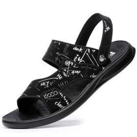 Men's sandals Summer new super soft massage slippers wear fashion casual large size dual-purpose men's beach shoes (Color: Black, size: 45)