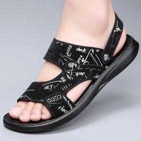 Men's sandals Summer new super soft massage slippers wear fashion casual large size dual-purpose men's beach shoes (Color: Black, size: 43)