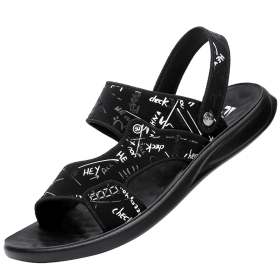Men's sandals Summer new super soft massage slippers wear fashion casual large size dual-purpose men's beach shoes (Color: Black, size: 44)