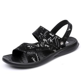 Men's sandals Summer new super soft massage slippers wear fashion casual large size dual-purpose men's beach shoes (Color: Black, size: 48)