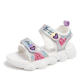 Summer new girls beach shoes princess wind children's sports beach sandals convenient girls sandals (Color: White, size: 35)