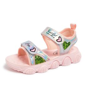 Summer new girls beach shoes princess wind children's sports beach sandals convenient girls sandals (Color: Pink, size: 35)