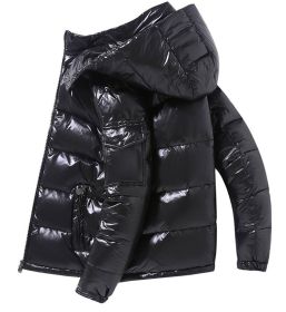 2022 Winter Men Puffer Jackets Bubble Padded Clothes Shiny Detachable Hat Warm Black Waterproof No Wash Jackets Man Down Coats (Color: A, size: XXL)