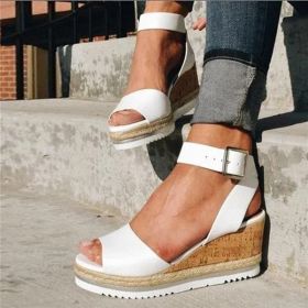 Retro Womens Fashion Open Toe Ankle Platform Wedges Shoes Ladies Roman Sandals Buty Damskie Wedges Shoes Mujer 2022 erf45 (Color: White, size: 11)