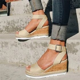 Retro Womens Fashion Open Toe Ankle Platform Wedges Shoes Ladies Roman Sandals Buty Damskie Wedges Shoes Mujer 2022 erf45 (Color: Gold, size: 6)