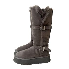 Winter warm snow boots women's new thick soles increase warm and pile thick long cotton shoes (Color: Grey (long tube), size: 38)