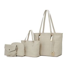 MKF Collection Arya Signature Women Tote Bag, Mini Tote Bag, Pouch and Wristlet Wallet by Mia K (Color: Beige, Material: Vegan Leather)
