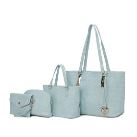 MKF Collection Arya Signature Women Tote Bag, Mini Tote Bag, Pouch and Wristlet Wallet by Mia K (Color: Light Blue, Material: Vegan Leather)