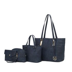 MKF Collection Arya Signature Women Tote Bag, Mini Tote Bag, Pouch and Wristlet Wallet by Mia K (Color: Navy, Material: Vegan Leather)