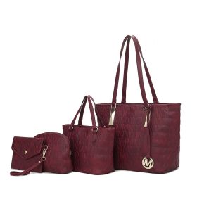 MKF Collection Arya Signature Women Tote Bag, Mini Tote Bag, Pouch and Wristlet Wallet by Mia K (Color: BURGUNDY, Material: Vegan Leather)