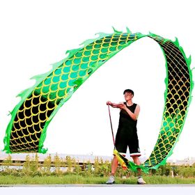 DSJUGGLING 3D Dragon Poi with 340g Weighted Ball & 1.1 Meters Swing Rope - Silk Flowy Shaking & Flinging Chinese Golden Dragon Ribbon Streamer + Trave (Color: Golden Green Dragon)