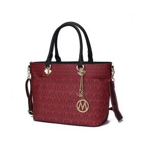 MKF Collection Yonah Tote Signature Printed Vegan Leather by Mia K (Color: BURGUNDY, Material: Vegan Leather)