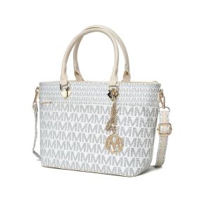 MKF Collection Yonah Tote Signature Printed Vegan Leather by Mia K (Color: White, Material: Vegan Leather)