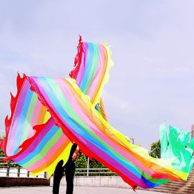 19.6ft Washable Silk-like Dragon Poi with Adjustable Wand, 6 meters of Outdoor Flinging Fitness Dance with 3D Rainbow Color Dragon Ribbon Streamer Set (Color: Rainbow Dragon)