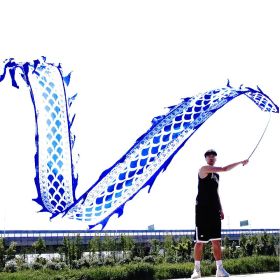 19.6ft Washable Silk-like Dragon Poi with Adjustable Wand, 6 meters of Outdoor Flinging Fitness Dance with 3D Rainbow Color Dragon Ribbon Streamer Set (Color: Celadon Dragon)