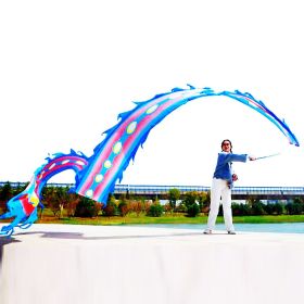 19.6ft Washable Silk-like Dragon Poi with Adjustable Wand, 6 meters of Outdoor Flinging Fitness Dance with 3D Rainbow Color Dragon Ribbon Streamer Set (Color: Blue Phoenix)