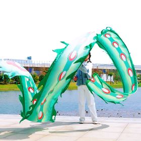 19.6ft Washable Silk-like Dragon Poi with Adjustable Wand, 6 meters of Outdoor Flinging Fitness Dance with 3D Rainbow Color Dragon Ribbon Streamer Set (Color: Green Phoenix)