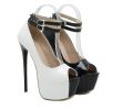 Women's new stiletto heels fish mouth water platform black and white with high heel single shoes ankle strappy sandals