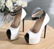Women's new stiletto heels fish mouth water platform black and white with high heel single shoes ankle strappy sandals