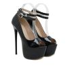 Women's new stiletto heels fish mouth water platform black and white with high heel single shoes ankle strappy sandals