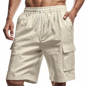 Loose Sports And Leisure Solid Color Linen Drawstring Shorts (Option: M-Khaki)