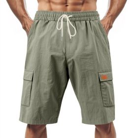 Loose Sports And Leisure Solid Color Linen Drawstring Shorts (Option: XXL-Army green with Label)