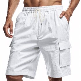 Loose Sports And Leisure Solid Color Linen Drawstring Shorts (Option: M-White)