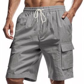 Loose Sports And Leisure Solid Color Linen Drawstring Shorts (Option: M-Gray)