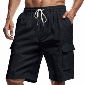 Loose Sports And Leisure Solid Color Linen Drawstring Shorts (Option: M-Black)